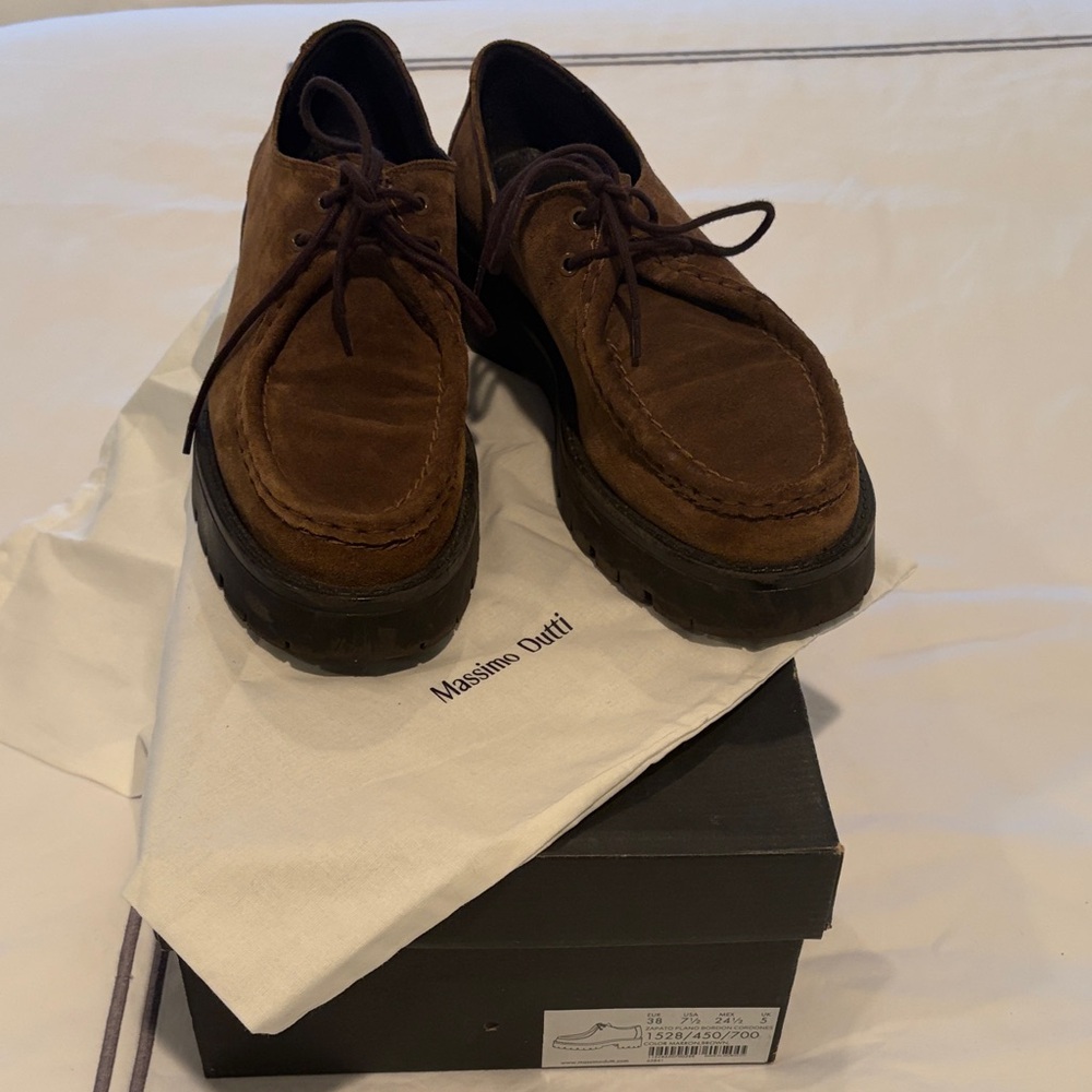 Massimo Dutti womens  Brown Suede Lace-Up Shoes